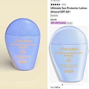 Shiseido Ultimate Sun Protector Lotion Mineral SPF 60+ Sunscreen 1.6 oz. MSRP$26